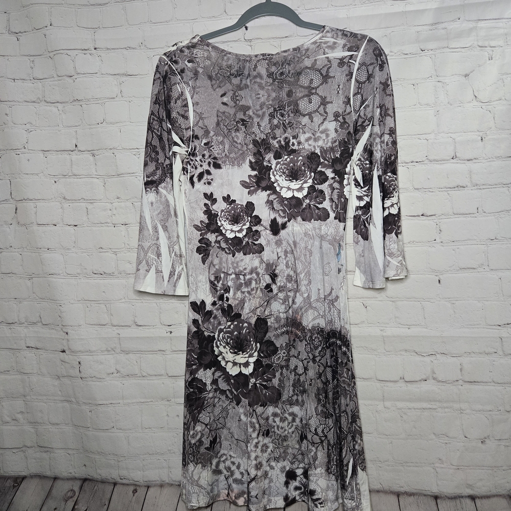 Y2k V Neck Empire Waist Butterfly Split Slevve Metalic Silver Black Fairy Dress - Picture 7 of 13